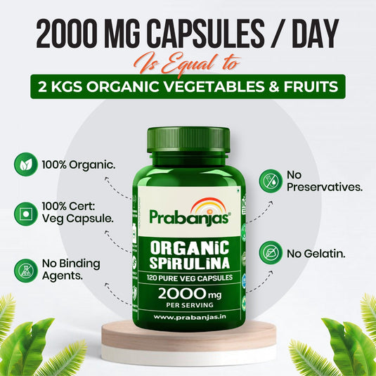 Prabanjas™ Organic Spirulina |  Certified Pure Veg Capsules