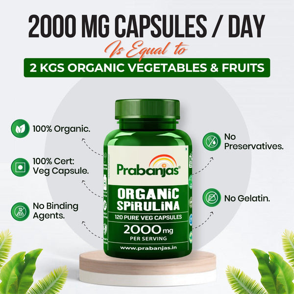 Prabanjas™ Organic Spirulina |  Certified Pure Veg Capsules